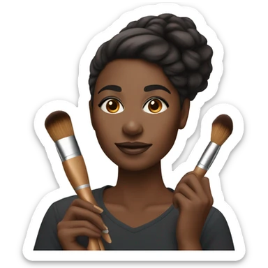 Make makeup artist holding makeup brush brown skin sticker