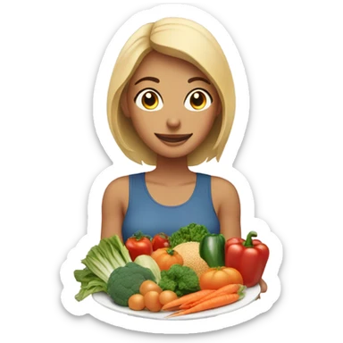 a woman looks at a plate of healthy food sticker