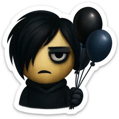 emo emoji, black and blue balloon, mysterious style, no background sticker