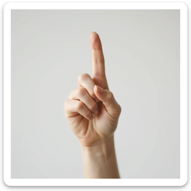 photorealistic lady's index finger pointing up, feminine hand, light skin, simple background sticker