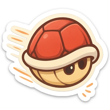 red shell power-up with motion lines, dynamic and playful, Mario Kart 8 Deluxe sticker