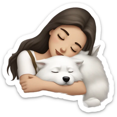 Brunette pale girl sleeping with Samoyed sticker