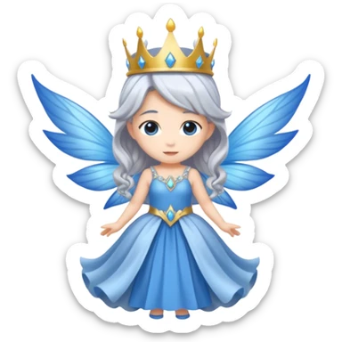  moon  fairy queen silver hair, blue wings, chibi full body sticker