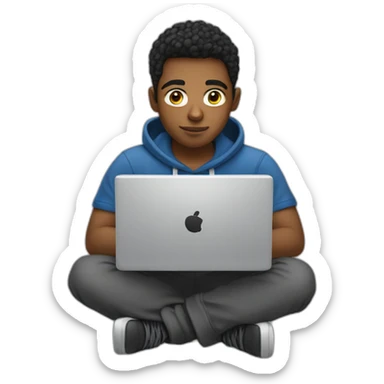 a young man focused on coding on his computer sticker