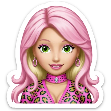 Smiling Green eyed white skin Nicki Minaj wearing a pink leopard print outfit with hair that is half blonde and half pink sticker