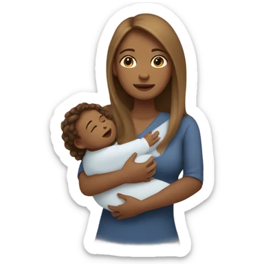light brown mom with long hair holding baby boy sticker