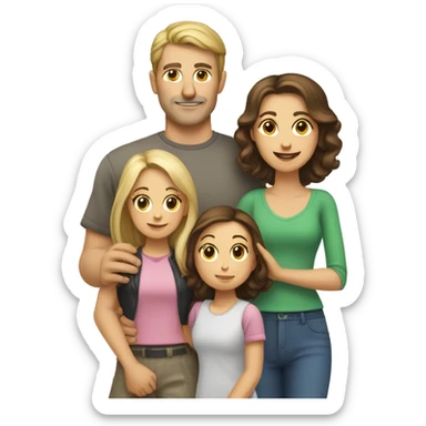 Caucasian family of four with man woman and two girls sticker
