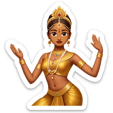 Cinematic Realistic Bharatanatyam Dance Emoji, depicted as an elegant classical Indian dance performance with graceful poses, intricate costumes, and expressive hand gestures, rendered with rich textures and warm dramatic lighting that captures its timeless beauty. sticker
