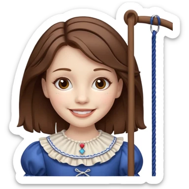 A marionette which is a girl with a brown hair and a beautiful smile sticker