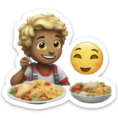 smiling boy enjoying meal on moon sticker