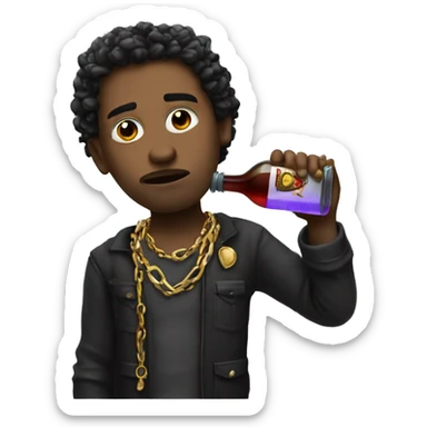 a heartbroken a gangster with a chain holding a potion bottle drinking sticker