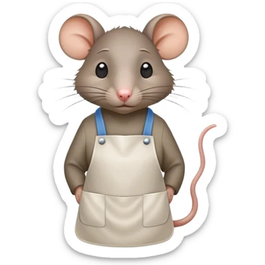 sad rat working as grocery store bagger with apron sticker