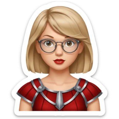 Taylor Swift, wearing gladiator cloth, big round glassed sticker