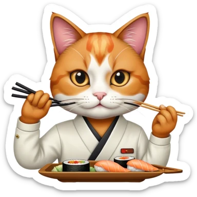 cool cat in a pearl snap shirt eating sushi sticker