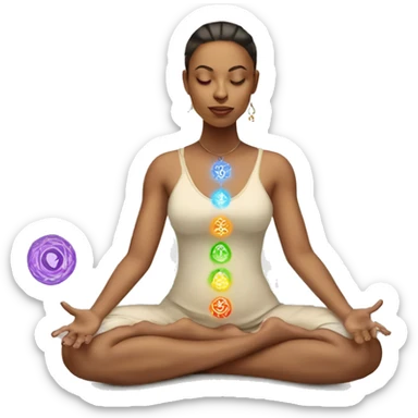 Light skin lady with 7 chakra symbols meditation  sticker