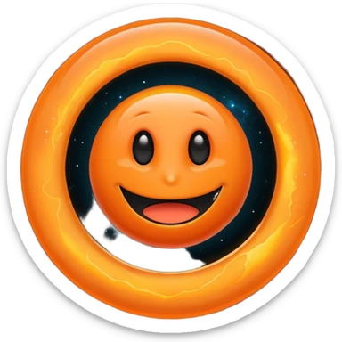 make a blackhole, accretion disk and all, with an orange smiley face, black head, orange ring, orange eyes, orange mouth, no other details sticker