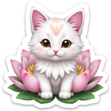Kitten sitting on lotus flower sticker