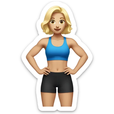 blonde woman working out with a black tank top and a blue shorts and she is holding a dumbell sticker
