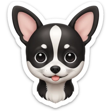 A black and white chihuahua emoji please with a  white line on the center of head and not a big line sticker