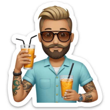 tatoo guy drink holders with sunglass bearded bun hair sticker