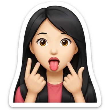 Asian girl long hair sticking out tongue sticker