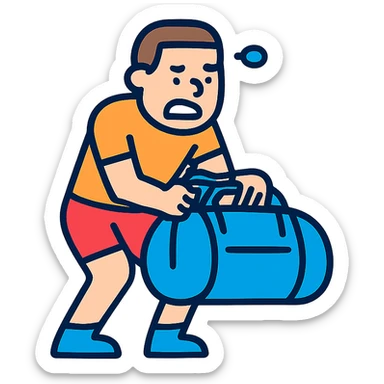 a sportsman is struggling to lift a gymbag sticker