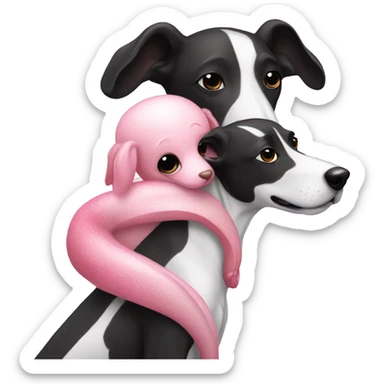 a pink squid hugging a black and white greyhound sticker