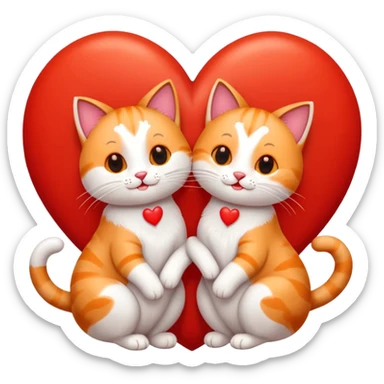 two happy cats in love surrounded by hearts sticker