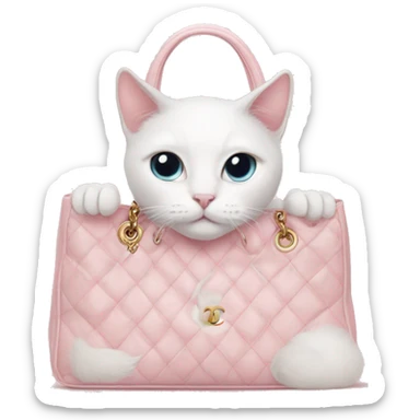 White cat in light pink chanel bag sticker