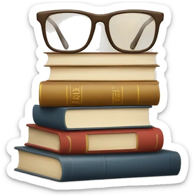 glasses on top of a stack of books beige sticker