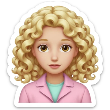 back view of person with long blonde curls wearing pastel pink clothes, iOS Apple emoji style sticker