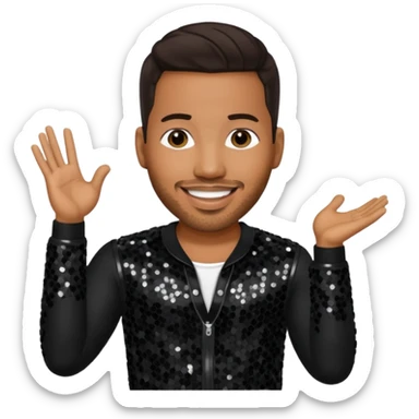 Romeo Santos with dark brown hair, black sequin outfit sticker