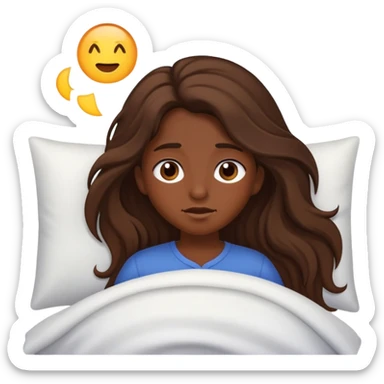 A brown long haired girl waking up  sticker