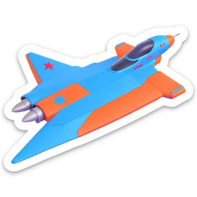 Blue starship with red star insignia, celestial navigator sticker