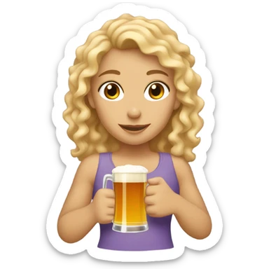curly blonde mid tanned girl drinking beer sticker