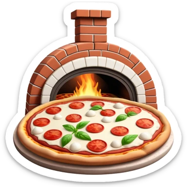 3d claymation homemade neopolitan margherita pizza coming out of brick pizza oven sticker