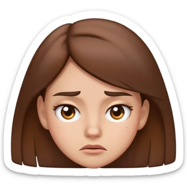 Annoyed girl with brown hair emoji with squinted eyes and one eyebrow raised sticker