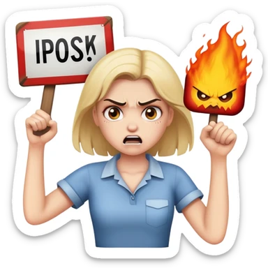 angry girl holding up sign that says cockblock sticker