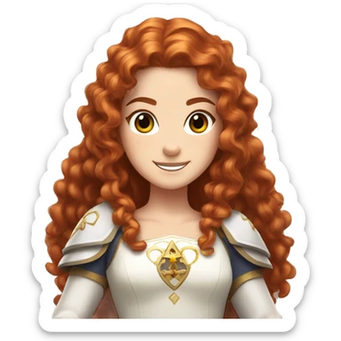 a white girl with long red curly hair and freckles, cosplaying Princess Zelda posing and smiling sticker