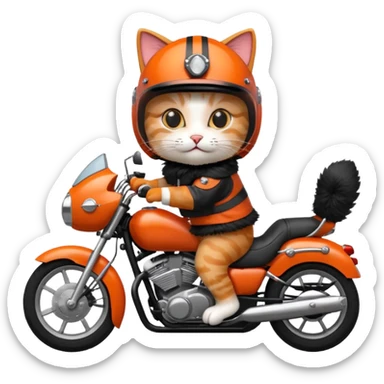 Cat on red and black motorcycle with helmet sticker