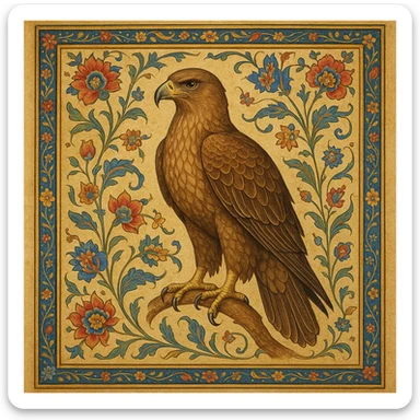 perched eagle of Persia surrounded by Persian floral designs with noble look sticker
