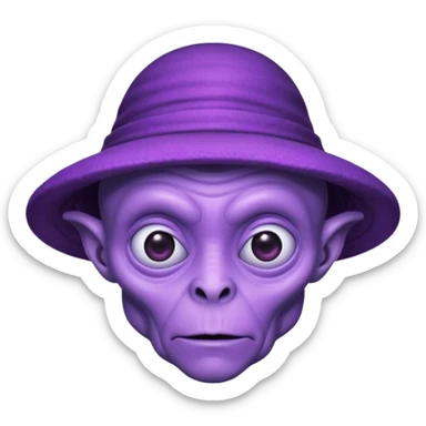 Purple alien with weird alien hat. Strong old face. sticker