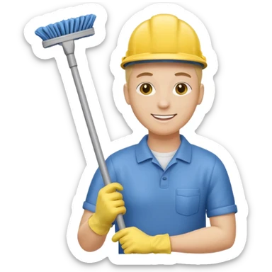 Custodian with yellow rubber gloves, mop sticker