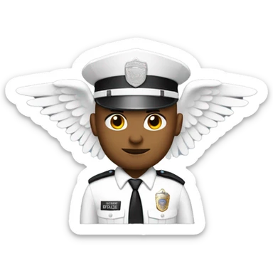 A White Police man bald with cap with Big ANGEL WINGS sticker