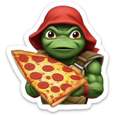 Raphael the red ninja turtle eats pizza sticker