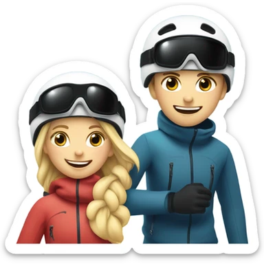 Blonde girl and teen boy skiing  sticker