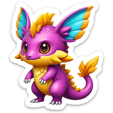 Randomly-colored exotic chibi Fakémon-creature sticker
