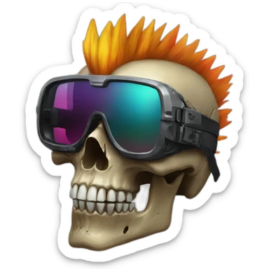cyberpunk skull with colored mohawk with a gambit sunglasses sticker