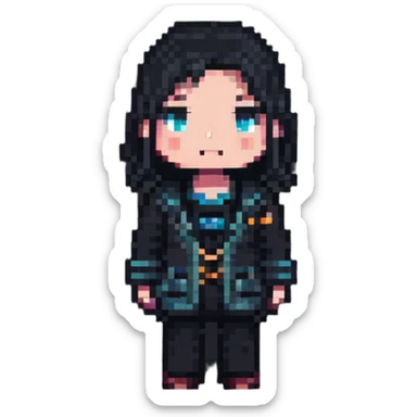 pixel art character in thoughtful pose sticker