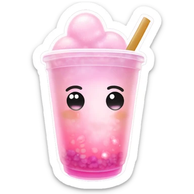 Floral Bubble Tea "A pastel pink bubble tea infused with floating glowing flower petals, tapioca pearls radiating a soft shimmer, and sparkles drifting around the cup." sticker